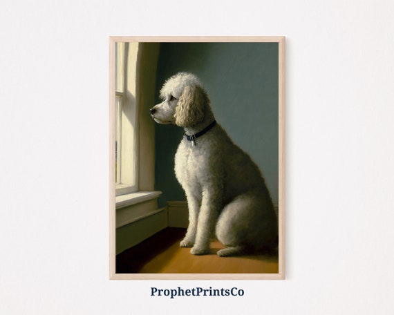 Poodle Oil Painting Poster Print Poodle Wall Art Inspired By Edward Hopper Cute Dog Home Dcor Wall Art