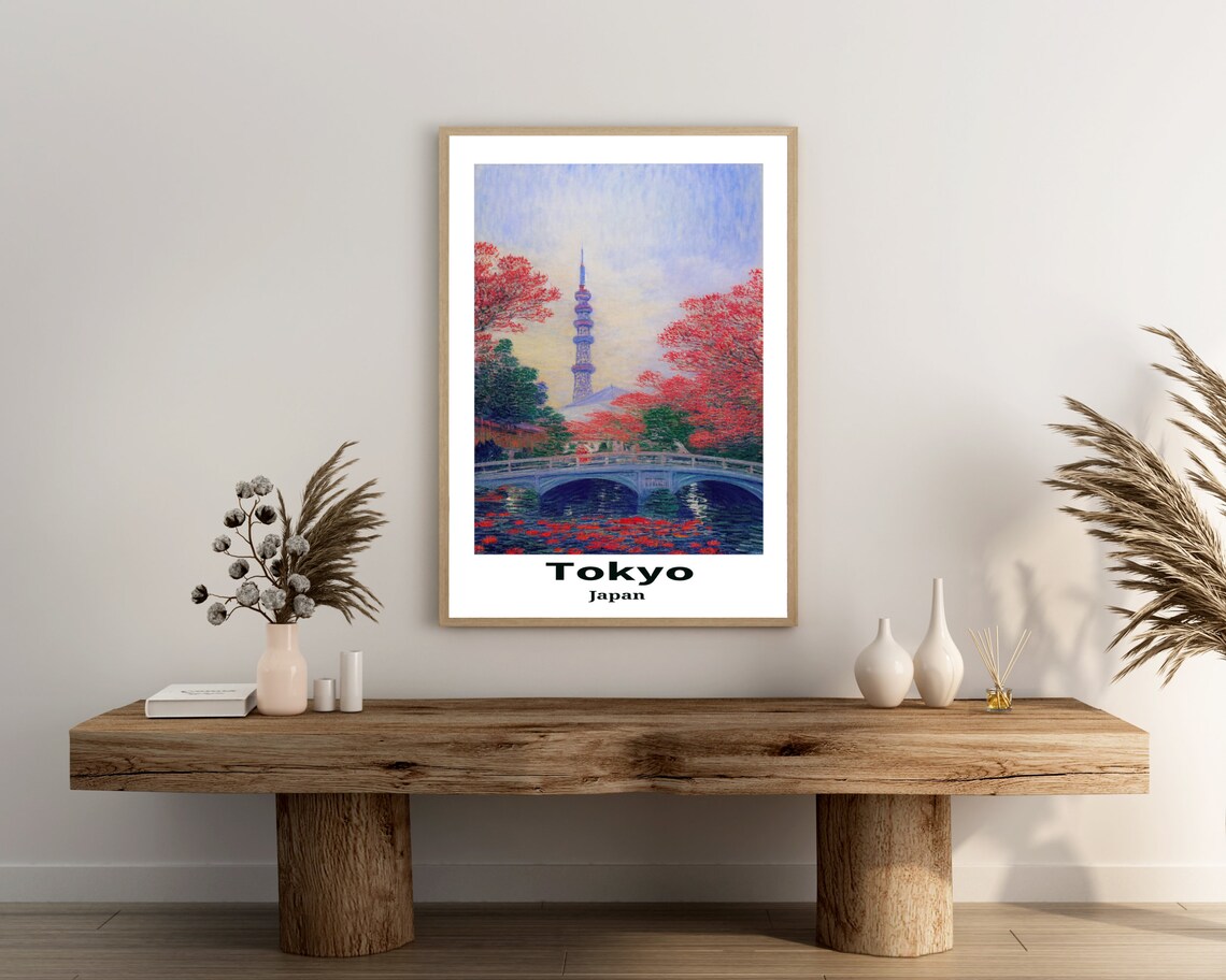 Tokyo Japan Autumn Tower Red Maple Trees Vintage Travel Poster - Image 3