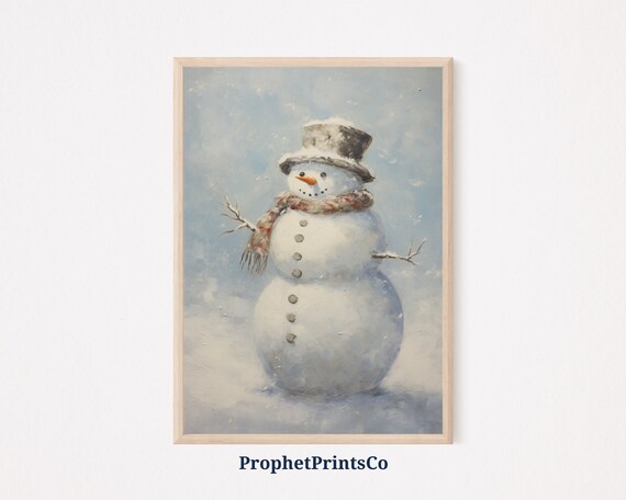 Classic Snowman Top Hat Plaid Scarf Snowy Winter Christmas Art Poster