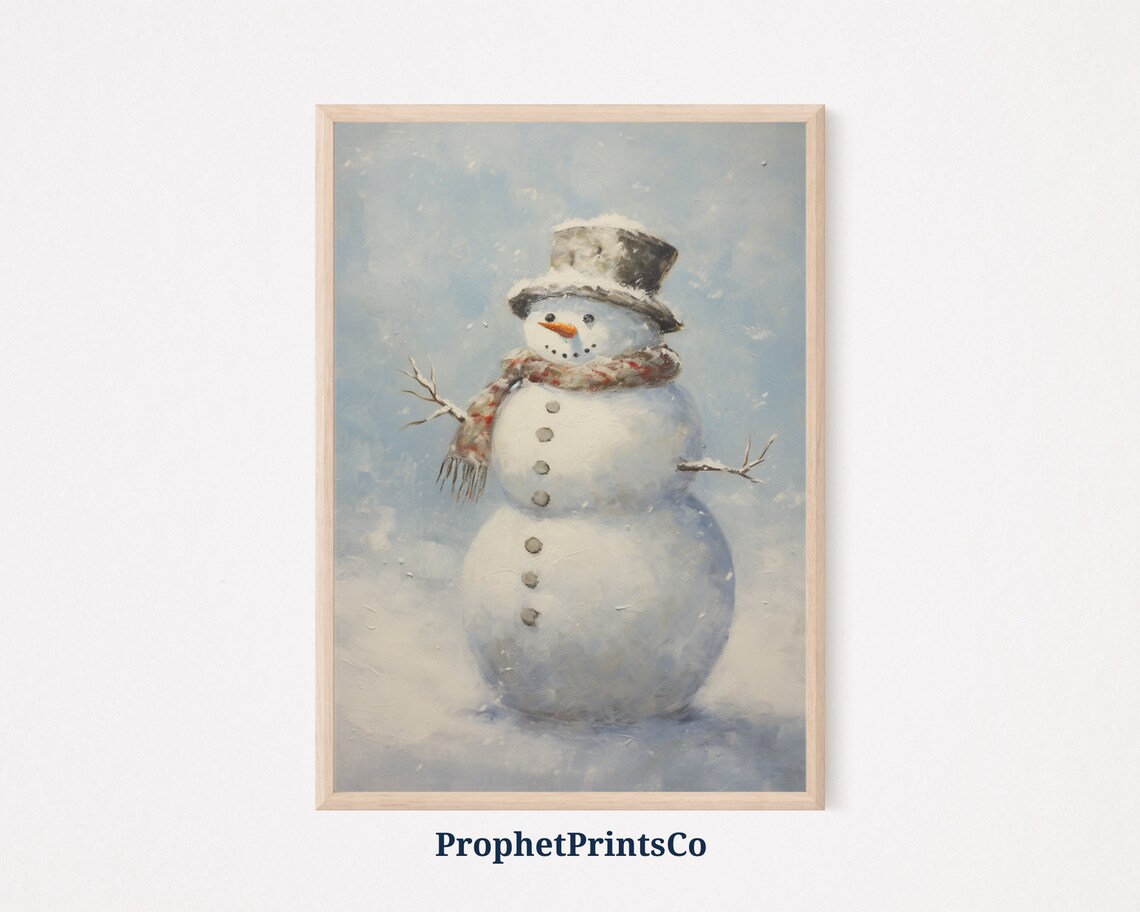 Classic Snowman Top Hat Plaid Scarf Snowy Winter Christmas Art Poster
