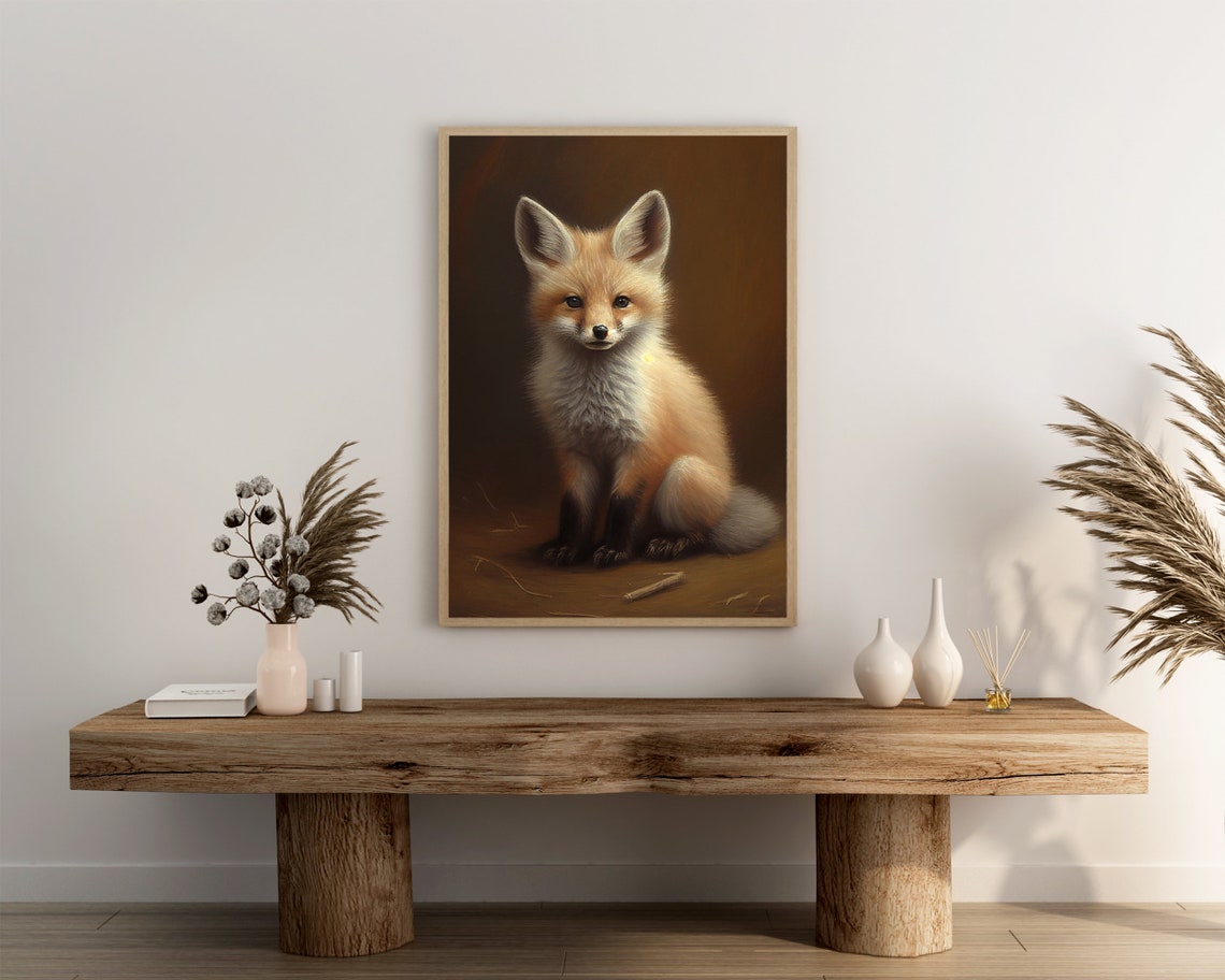 Baby Fox Kit Sitting Portrait on a Warm Brown Background Poster - Image 3