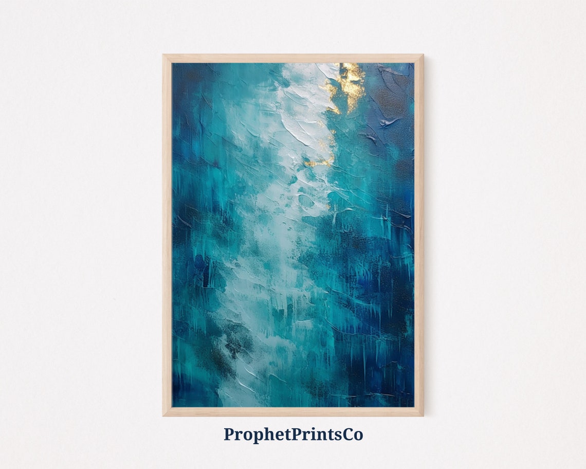 Ocean Navy Blue Gold Leaf Abstract Textured Modern Art Poster