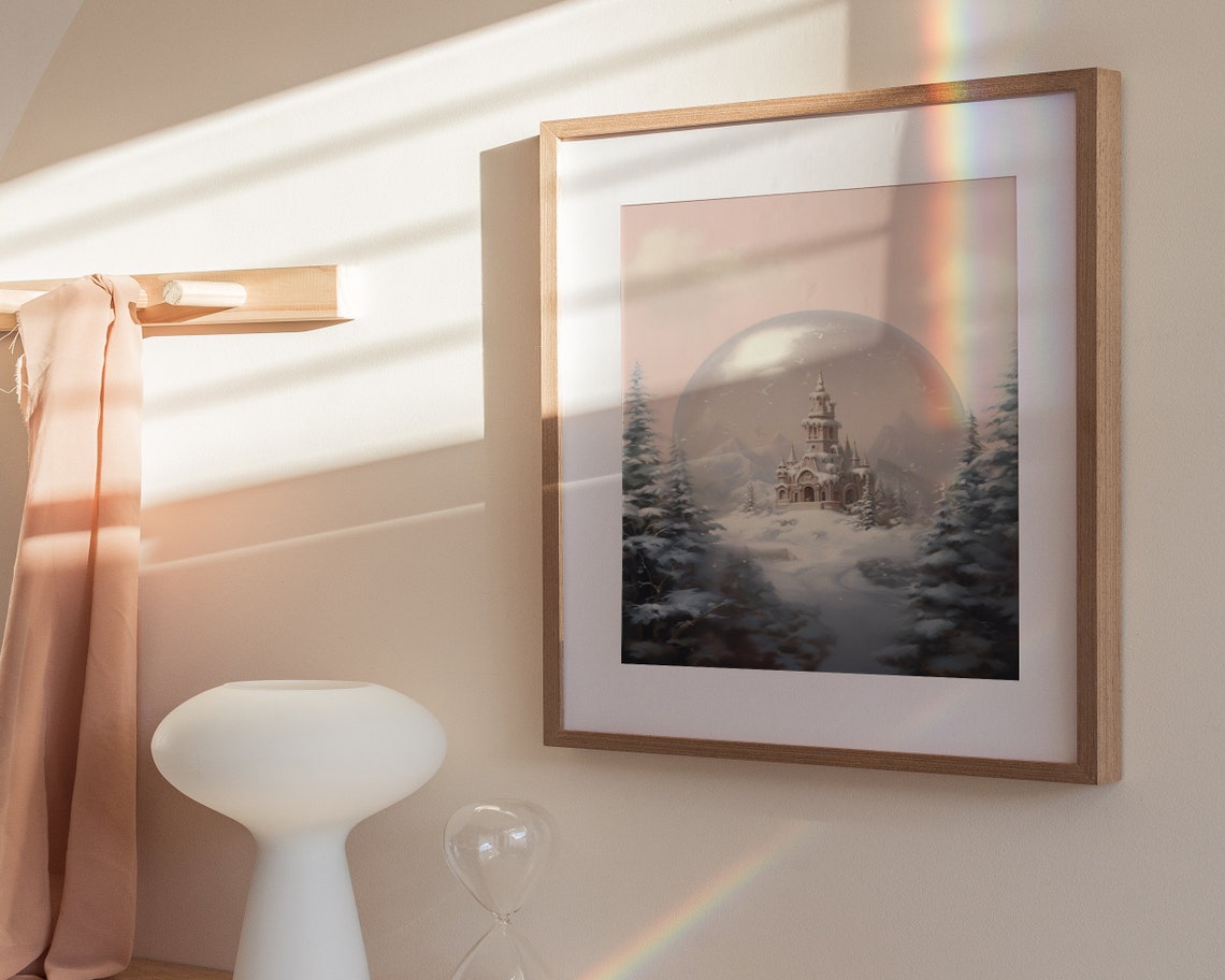 Winter Castle Snow Globe Pink Sky Christmas Fairytale Poster - Image 3