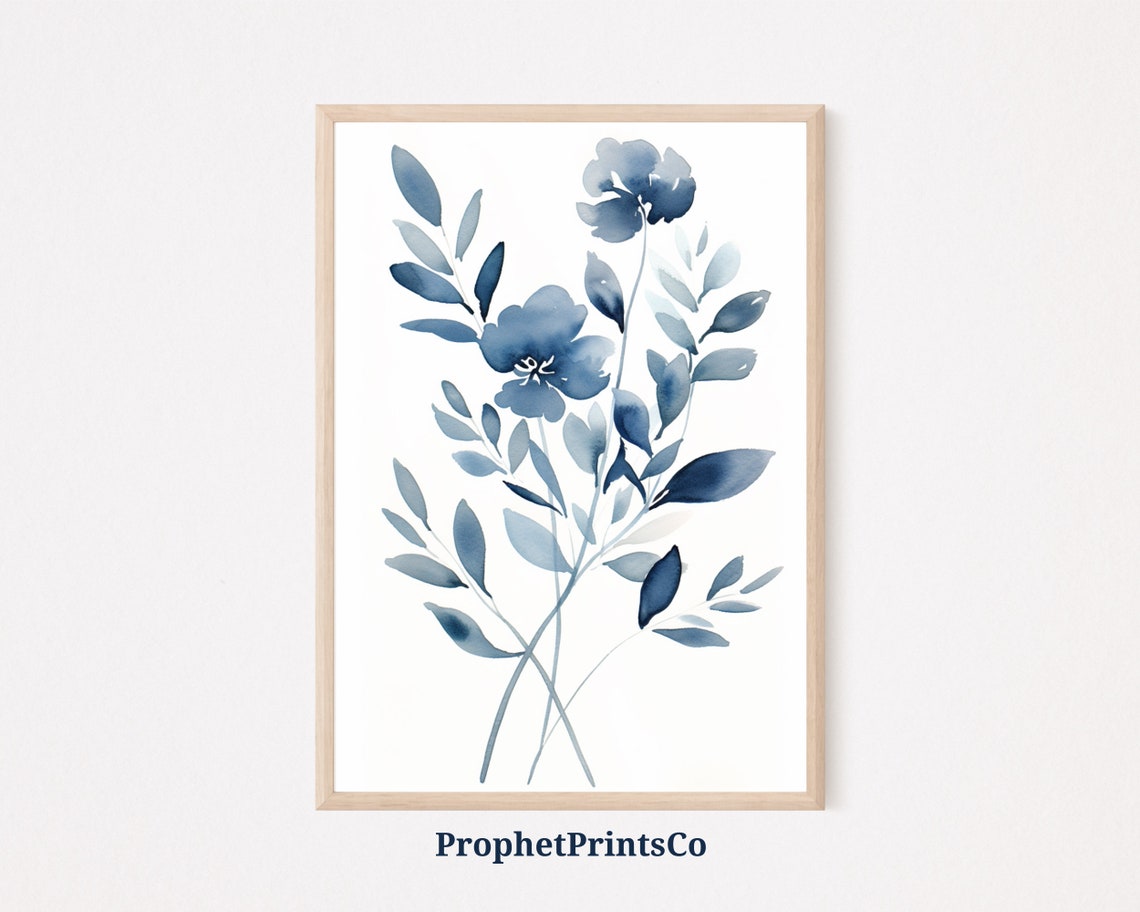 Blue Wildflower Watercolor Floral Botanical Arrangement Poster