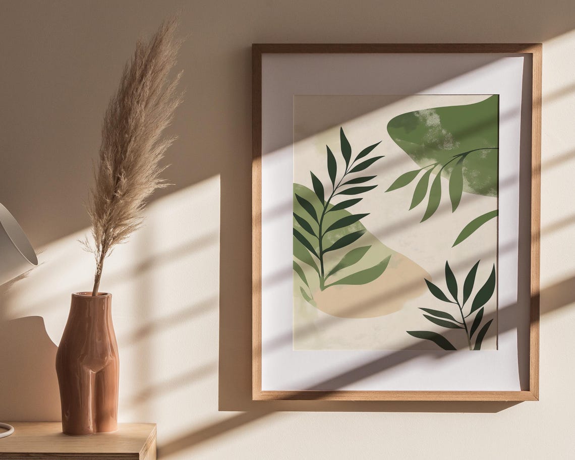 Sage Green Leaves Abstract Shapes Organic Modern Botanical Poster - Image 4