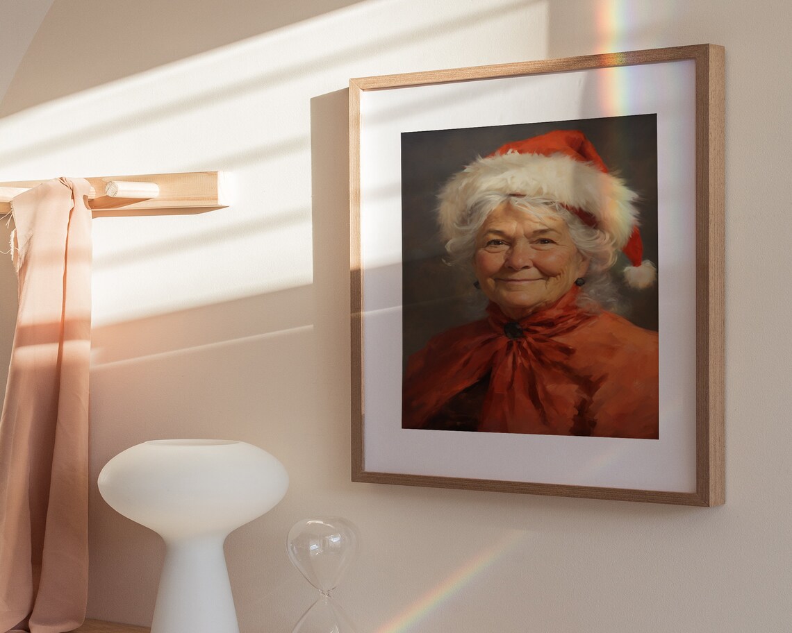 Smiling Mrs Claus in Red Wrap Vintage Christmas Portrait Holiday Poster - Image 3