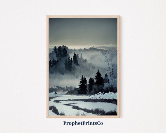 Winter Landscape Poster Print Oil Painting Wall Art Nature Lover Gift Snowy Forest Home Dcor Wall Art Digitial