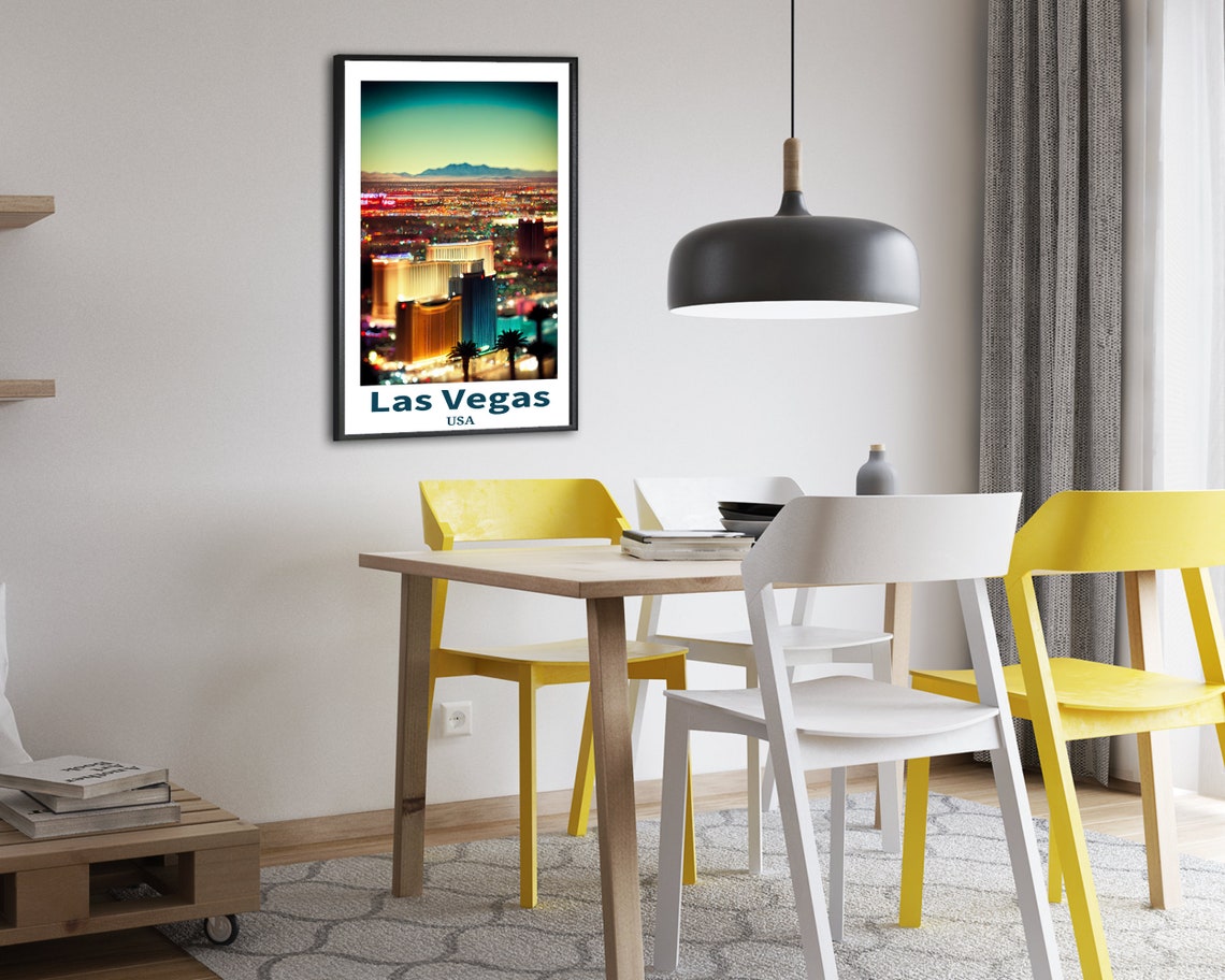 Las Vegas USA Night Skyline City Lights Panoramic Travel Art Poster - Image 2