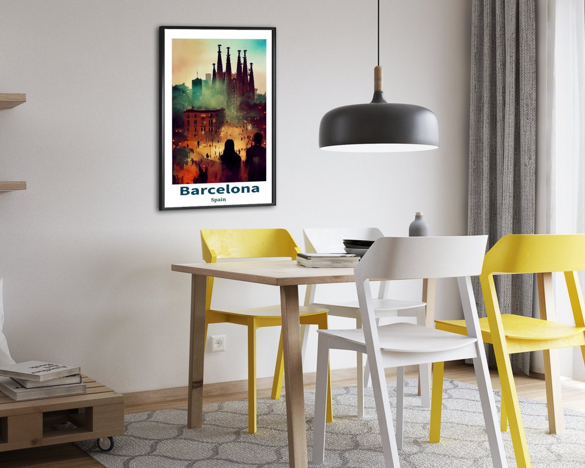 Barcelona Spain Sagrada Familia Spires at Dusk Evening Travel Poster - Image 2