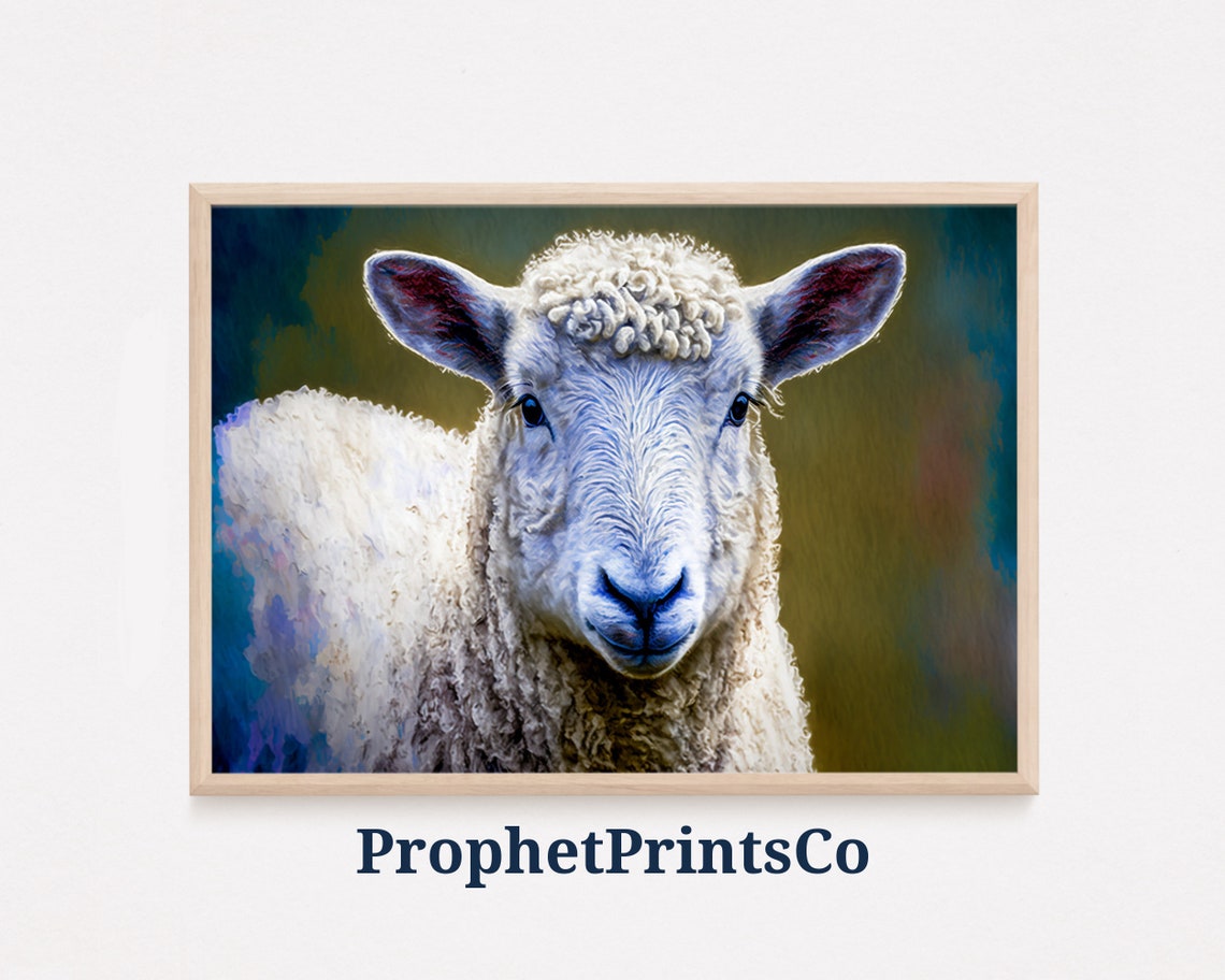 Sweet Cute White Lamb Face Portrait Painterly Farm Art Poster