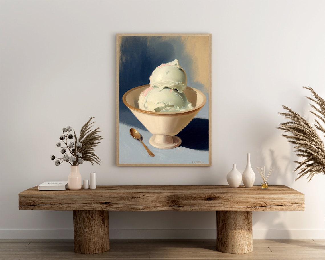 Vintage Ice Cream Sundae Bowl Two Scoops Still Life Dessert Art Poster - Image 3