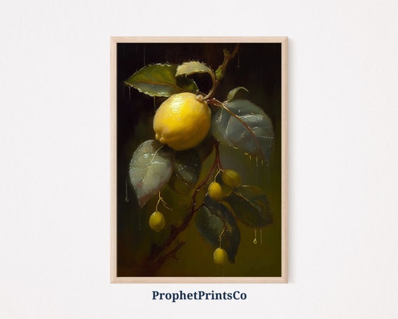 Lemon Botanical Oil Painting Print Farmhouse Wall Art Fruit Print Original Kitchen Home Dcor Wall Art