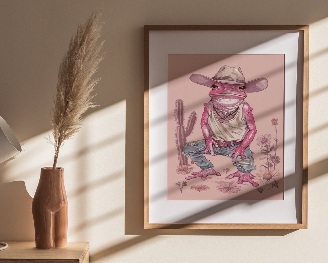 Girly Cowgirl Frog Western Kids Room Art Print - Image 4