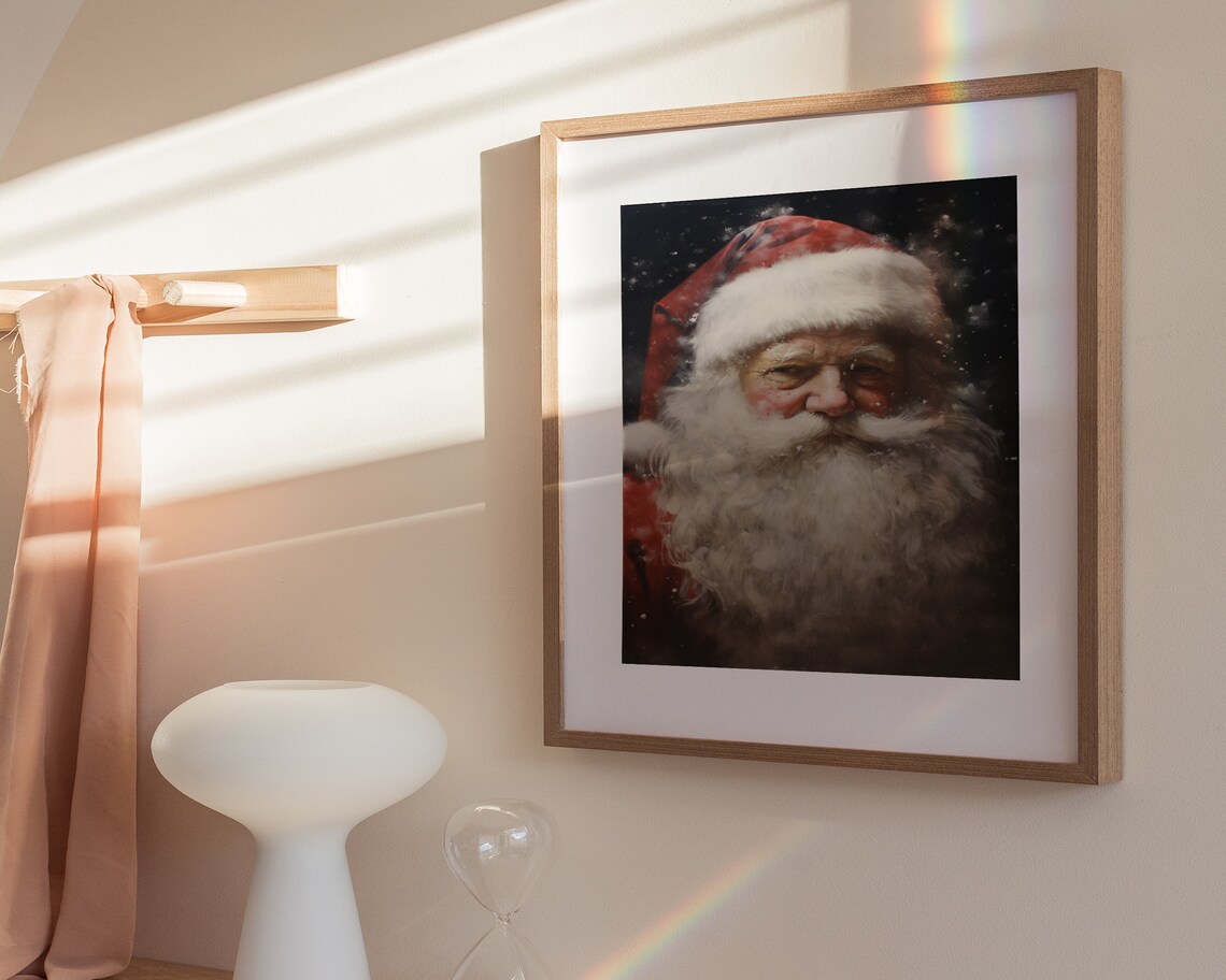 Santa Claus in Falling Snow Dark Moody Vintage Christmas Portrait Poster - Image 3