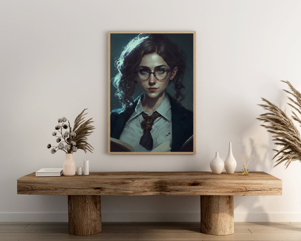 Bookish Young Woman With Glasses Portrait Dark Academia Poster - Image 3