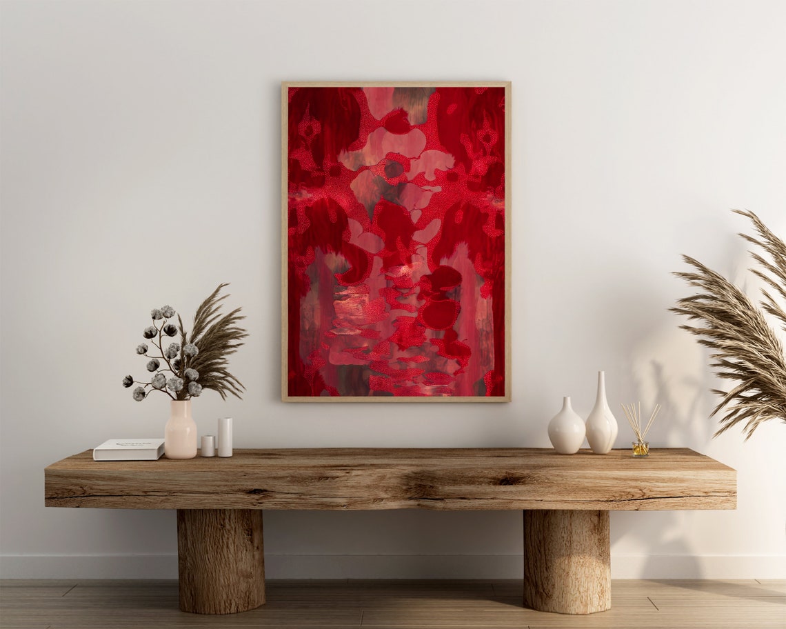 Ruby Red Abstract Dark Crimson Organic Dotted Texture Bold Art Poster - Image 3