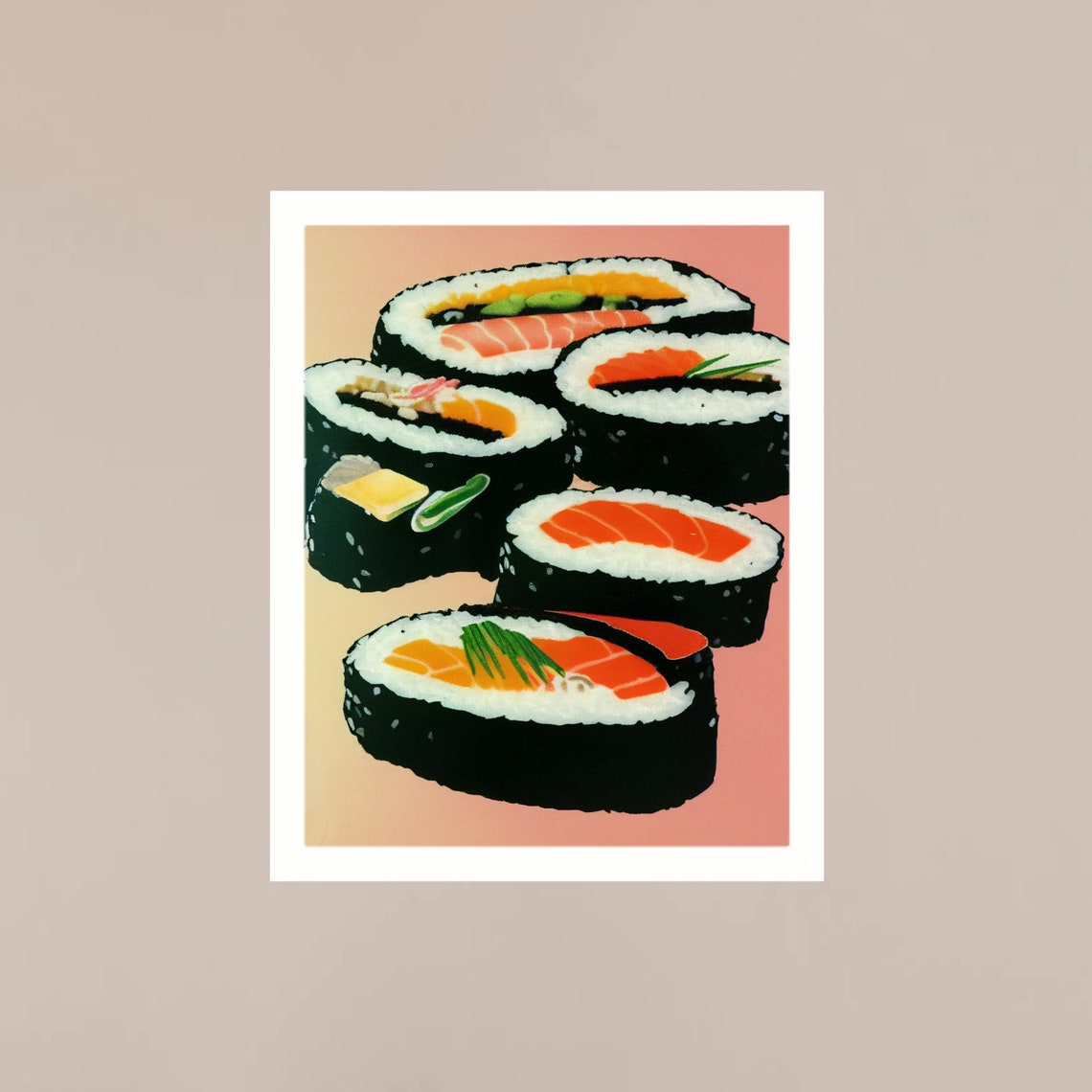Sushi Rolls Salmon Pop Art Pink Japanese Food Kitchen Wall Poster - Image 3