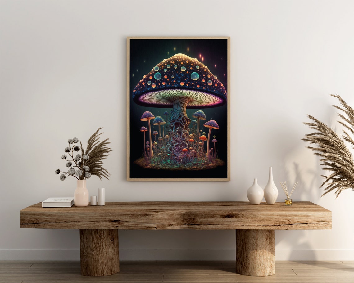 Starry Night Mushroom With Glowing Spots Twisted Stem Fantasy Poster - Image 3