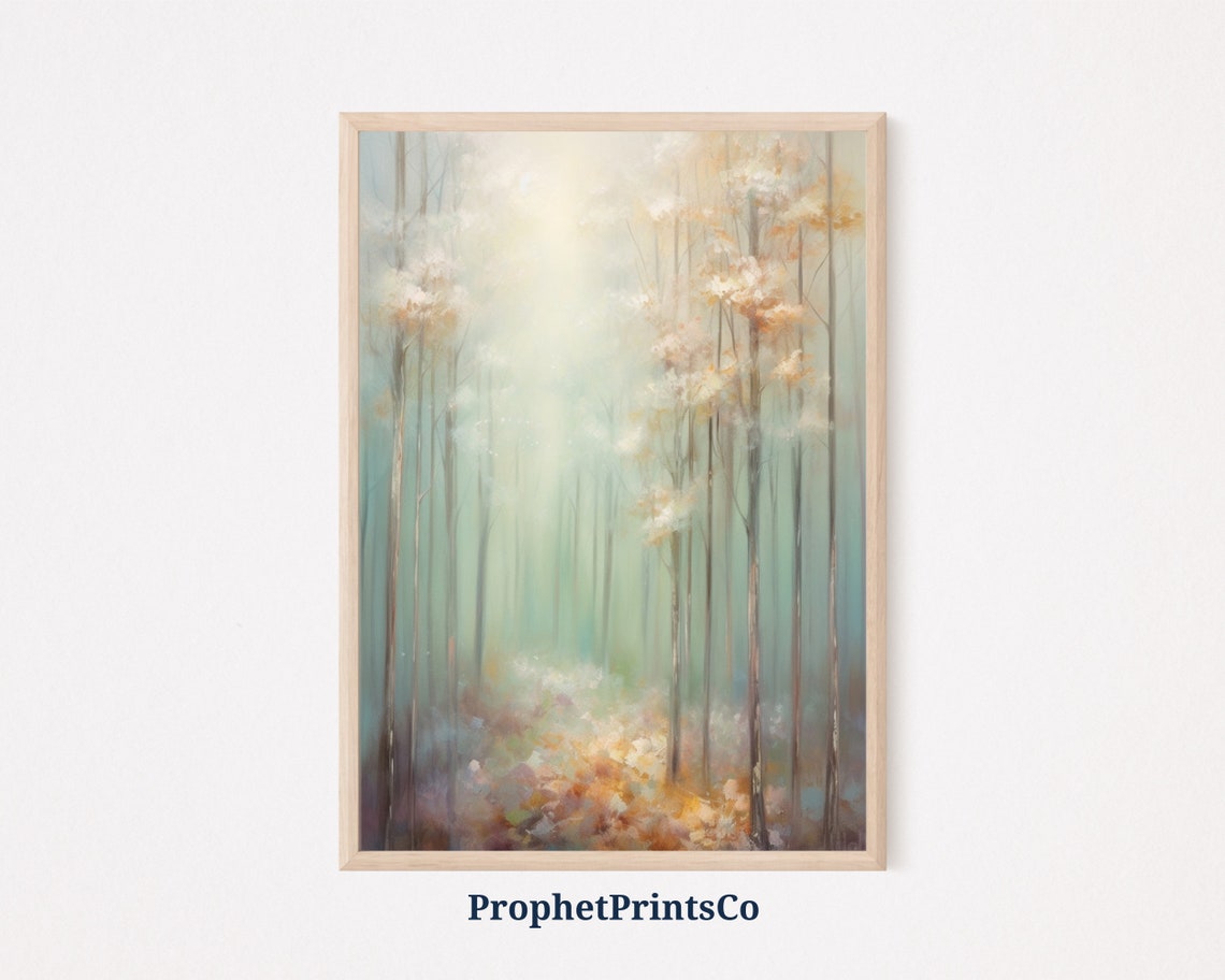 Golden Morning Light Forest Tall Trees Soft Landscape Poster
