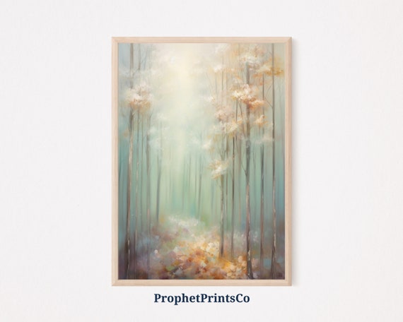 Ethereal Forest Oil Painting Print Cute Wall Art Nature Print Soft Muted Landscape Home Decor Wall Art