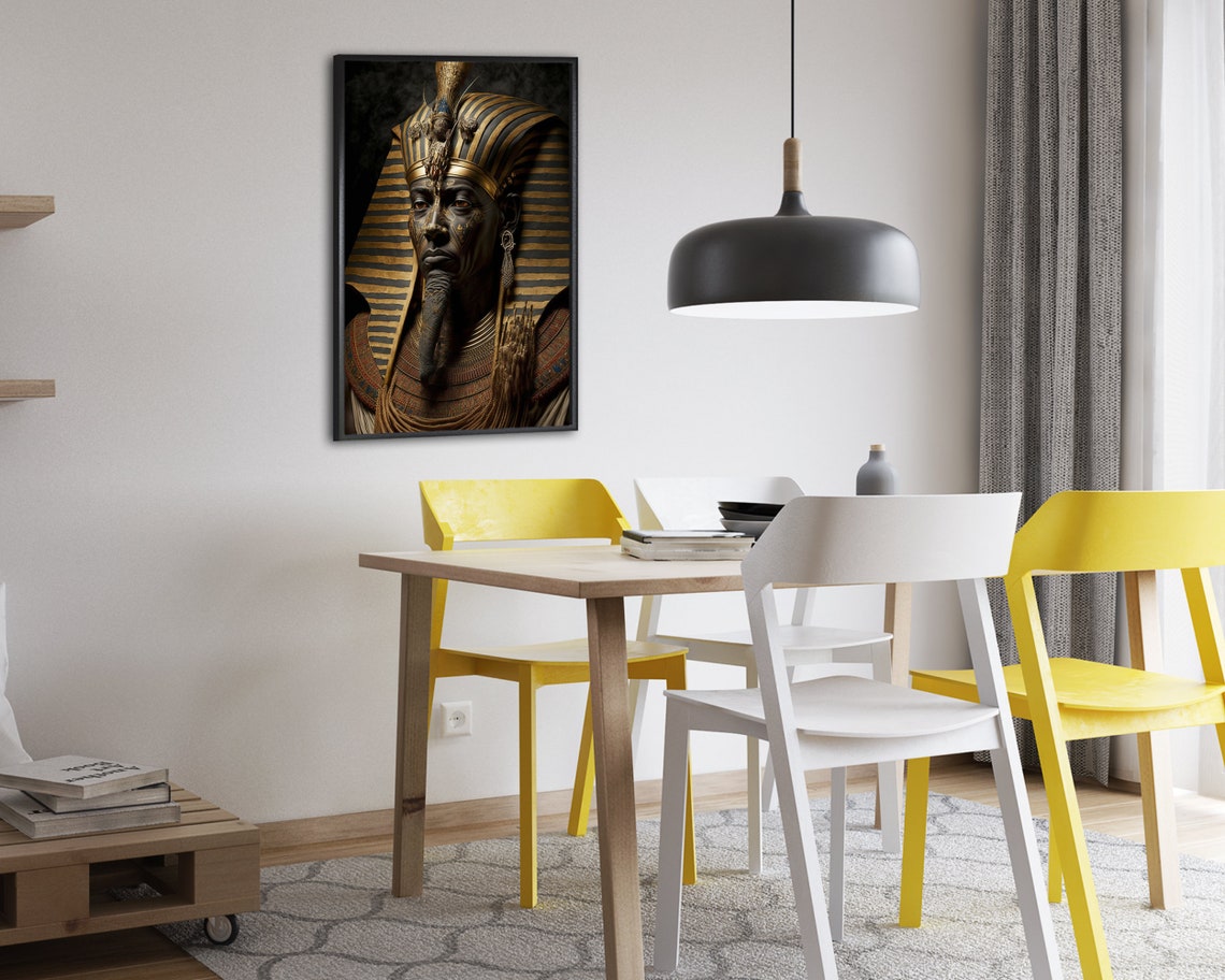 Majestic Egyptian Pharaoh With False Beard Gold Black Art Poster - Image 2