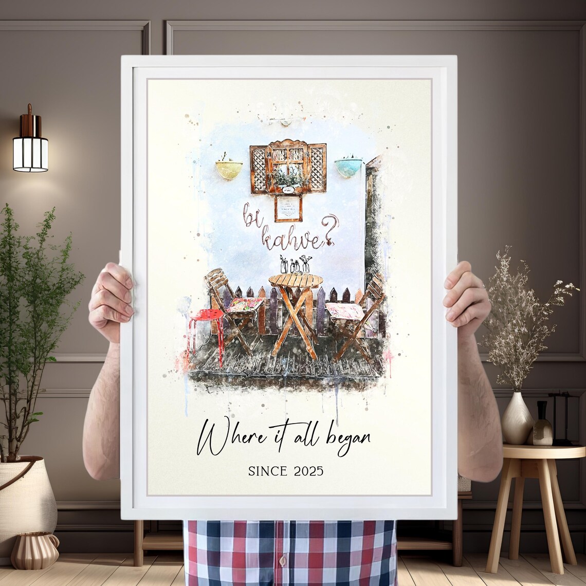 Custom Watercolor Cafe Terrace Portrait Where It All Began Poster
