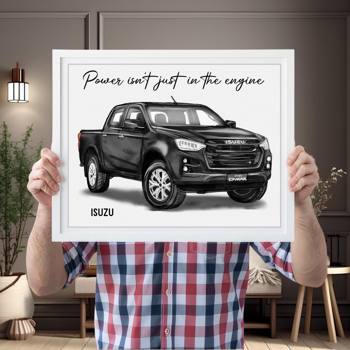 Black Isuzu D-Max Pickup Truck Watercolor Style Custom Car Poster