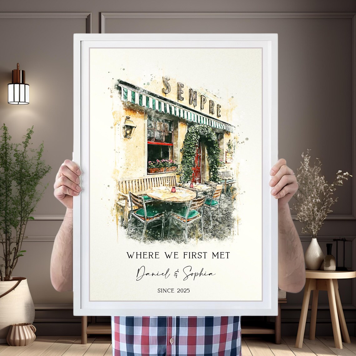 Custom Watercolor Sempre Italian Restaurant Anniversary Gift Poster