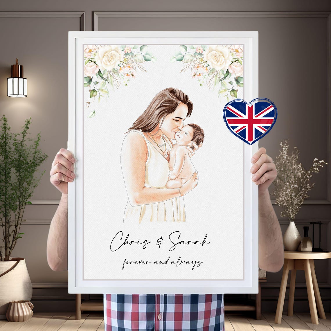 First Mothers Day Gift Mother Son Gift Mother Daughter Painting Hand Painted Family Photo Gift Hand Drawn Portrait Drawing Painting