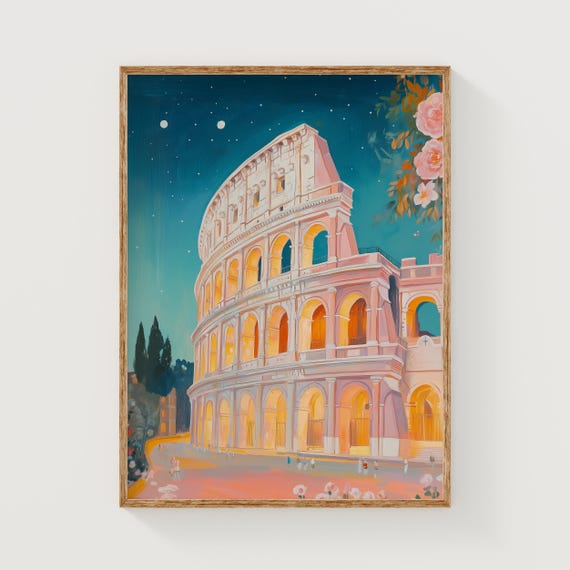 Colosseum Rome Art Print, Soft Nighttime Cityscape