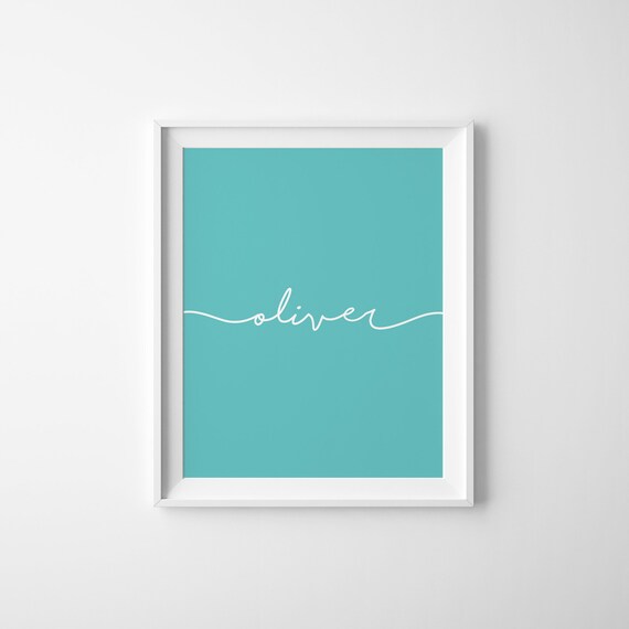 Oliver Name Script Turquoise Nursery Personalized Baby Decor Poster