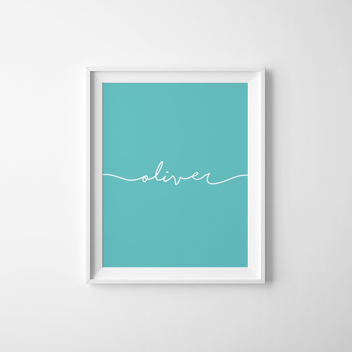 Oliver Name Script Turquoise Nursery Personalized Baby Decor Poster