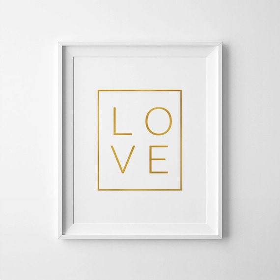 Love Gold Foil Typography Minimalist Home Decor Romantic Wall Poster