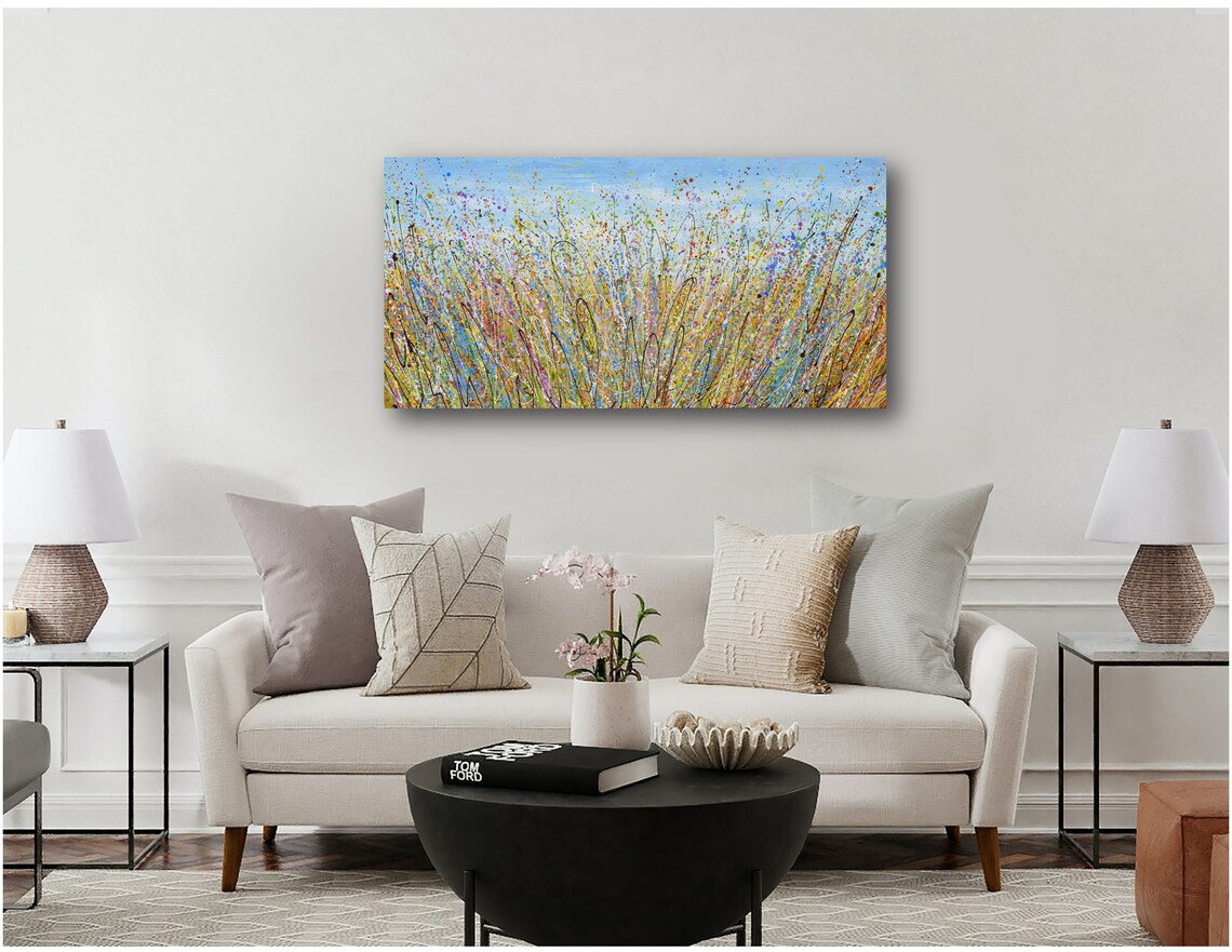 Abstract Wildflower Meadow Speckled Color Panoramic Impasto Art Print - Image 2