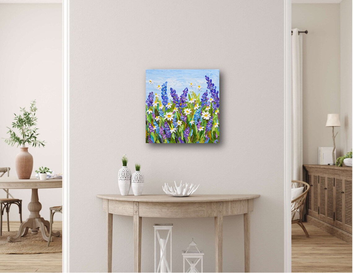 Purple Lavender White Daisies Wildflower Field Impasto Art Poster - Image 2