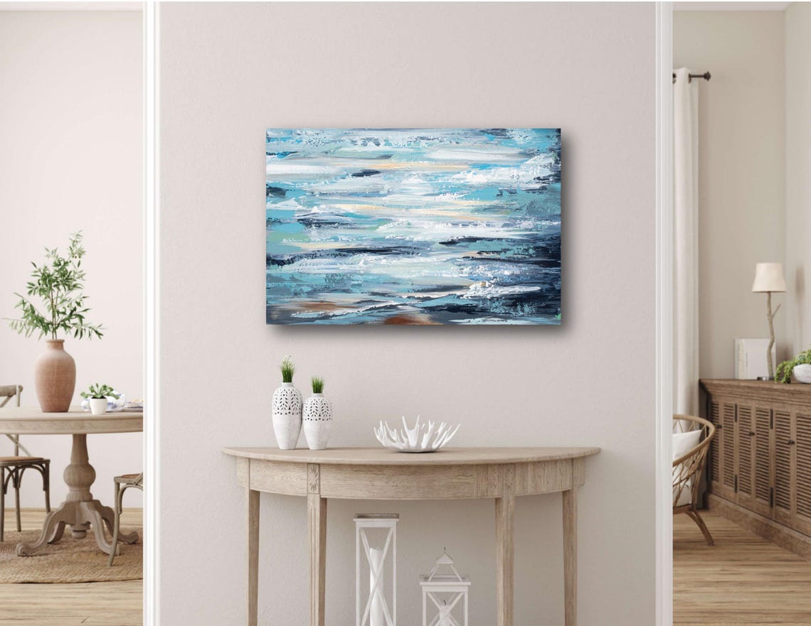 Gray Blue Abstract Wall Art Print Large Contemporary Artwork Serene Clouds Living Room Art - Image 3
