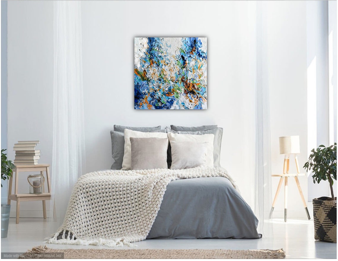 Blue Brown White Abstract Swirl Modern Palette Knife Textured Poster - Image 2