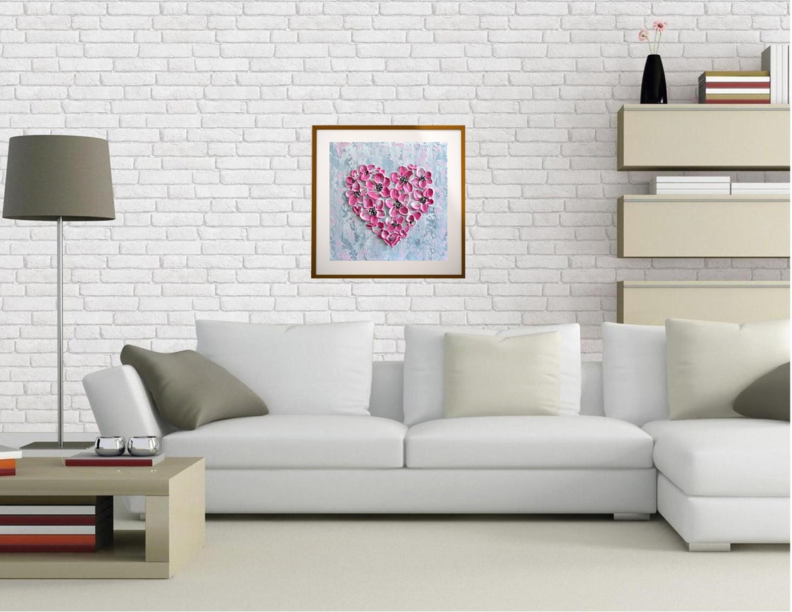 Pink Floral Heart Painting Abstract Blossoms Love Art Wall Poster - Image 2