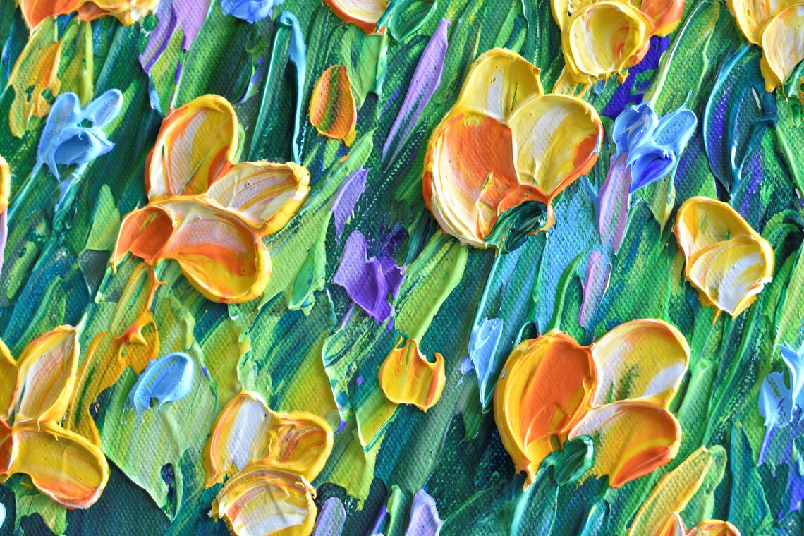 Yellow Wildflower Meadow Impressionist Art Print - Image 2