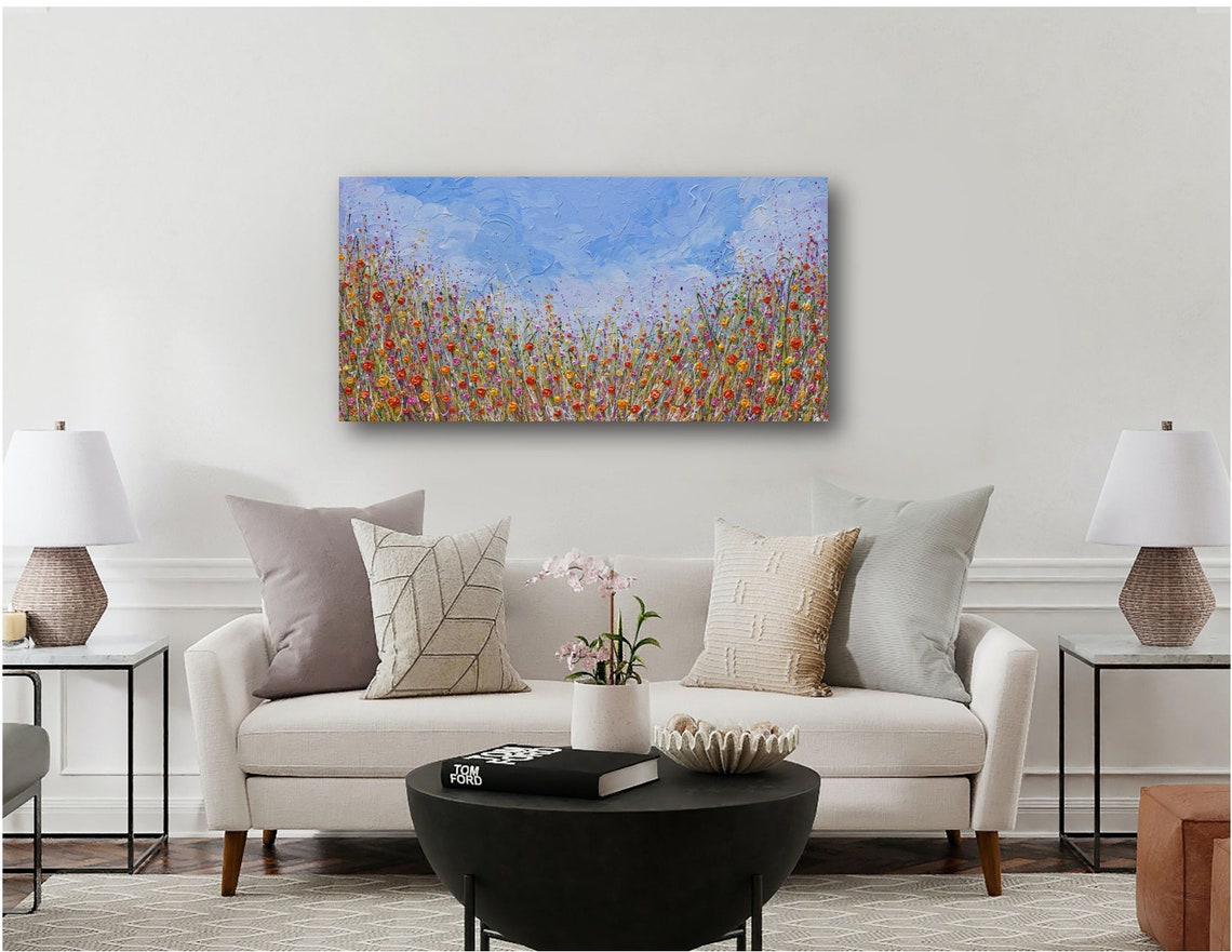 Colorful Wildflower Field Panoramic Blue Sky Summer Meadow Poster - Image 2