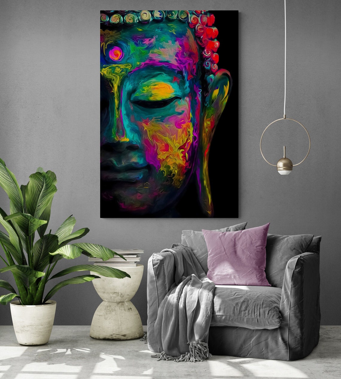 Neon Psychedelic Buddha Face Vibrant Spiritual Pop Art Wall Poster - Image 2