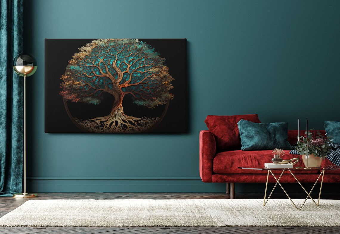 Majestic Tree Of Life On Black Background Golden Roots Nature Poster - Image 2