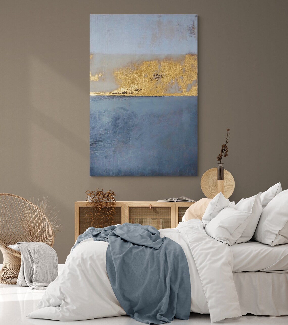 Gold Blue Abstract Print, Modern Wall Art Print - Image 2