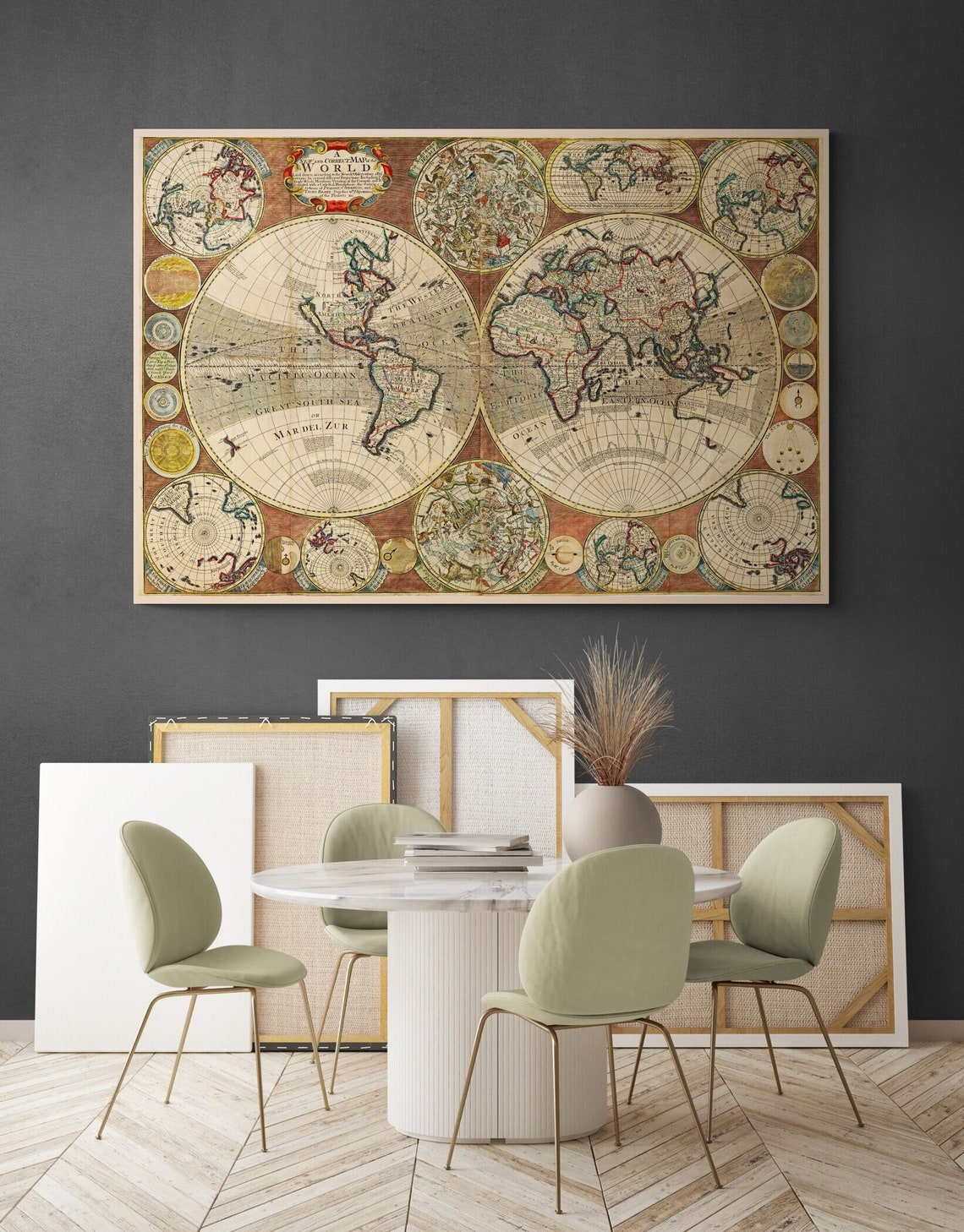 Vintage World Map Antique Geographic Chart Classic Travel Poster - Image 2