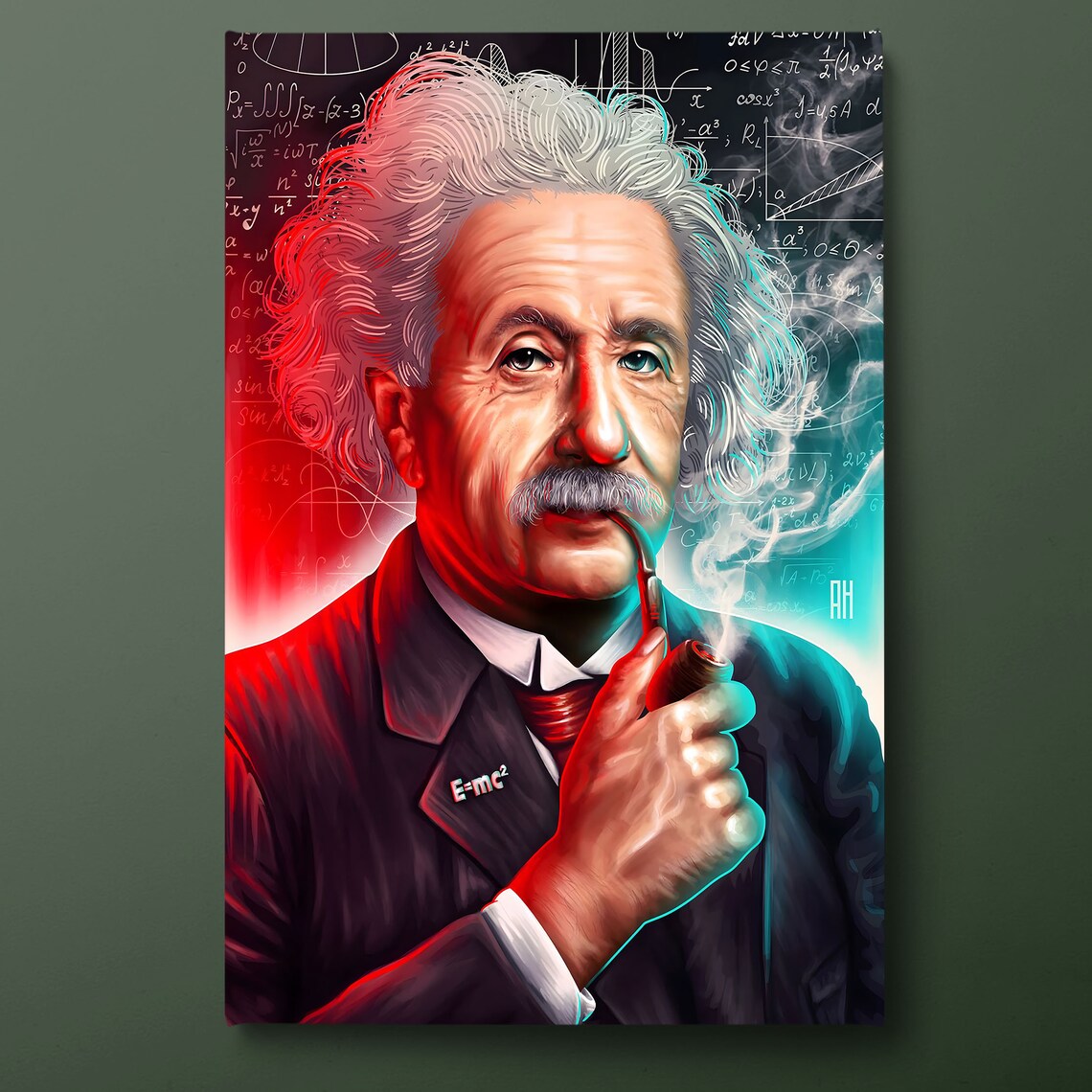 Albert Einstein Smokes Pipe, Famous Physicist Art Print