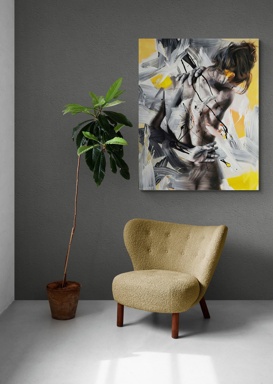 Abstract Woman Sitting Black Yellow Modern Female Figure Wall Art - Image 2
