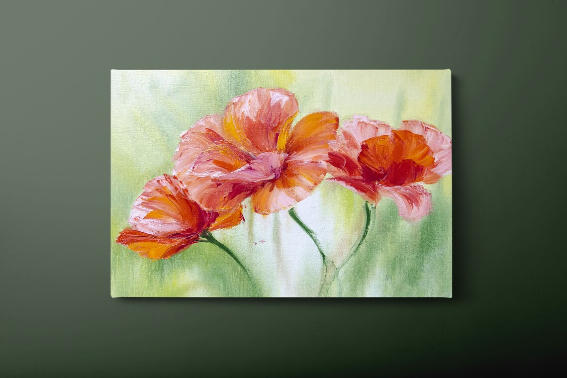 Orange Red Poppy Flowers Oil Painting Botanical Floral Art Poster