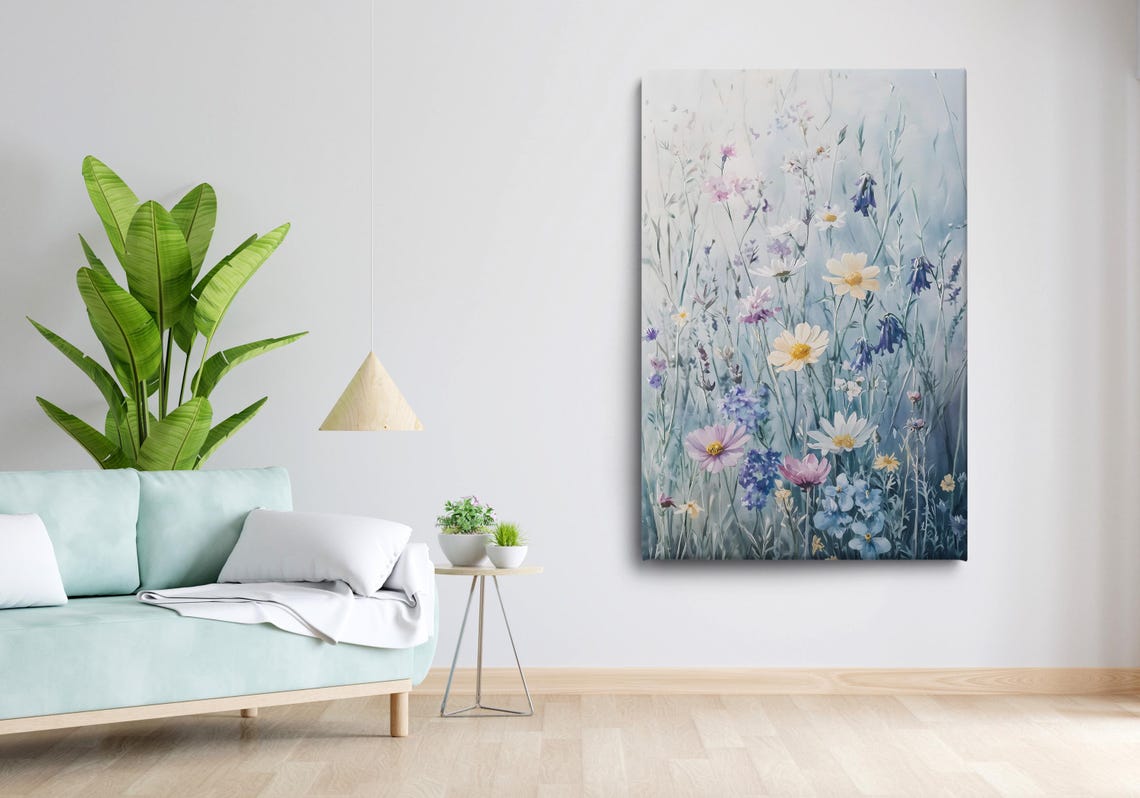 Wildflower Meadow Daisies Blue Blossoms Watercolor Botanical Wall Art - Image 3