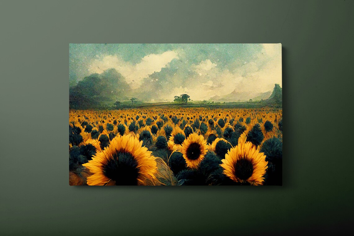 Golden Sunflower Field Endless Blooms Vintage Summer Farm Art Poster