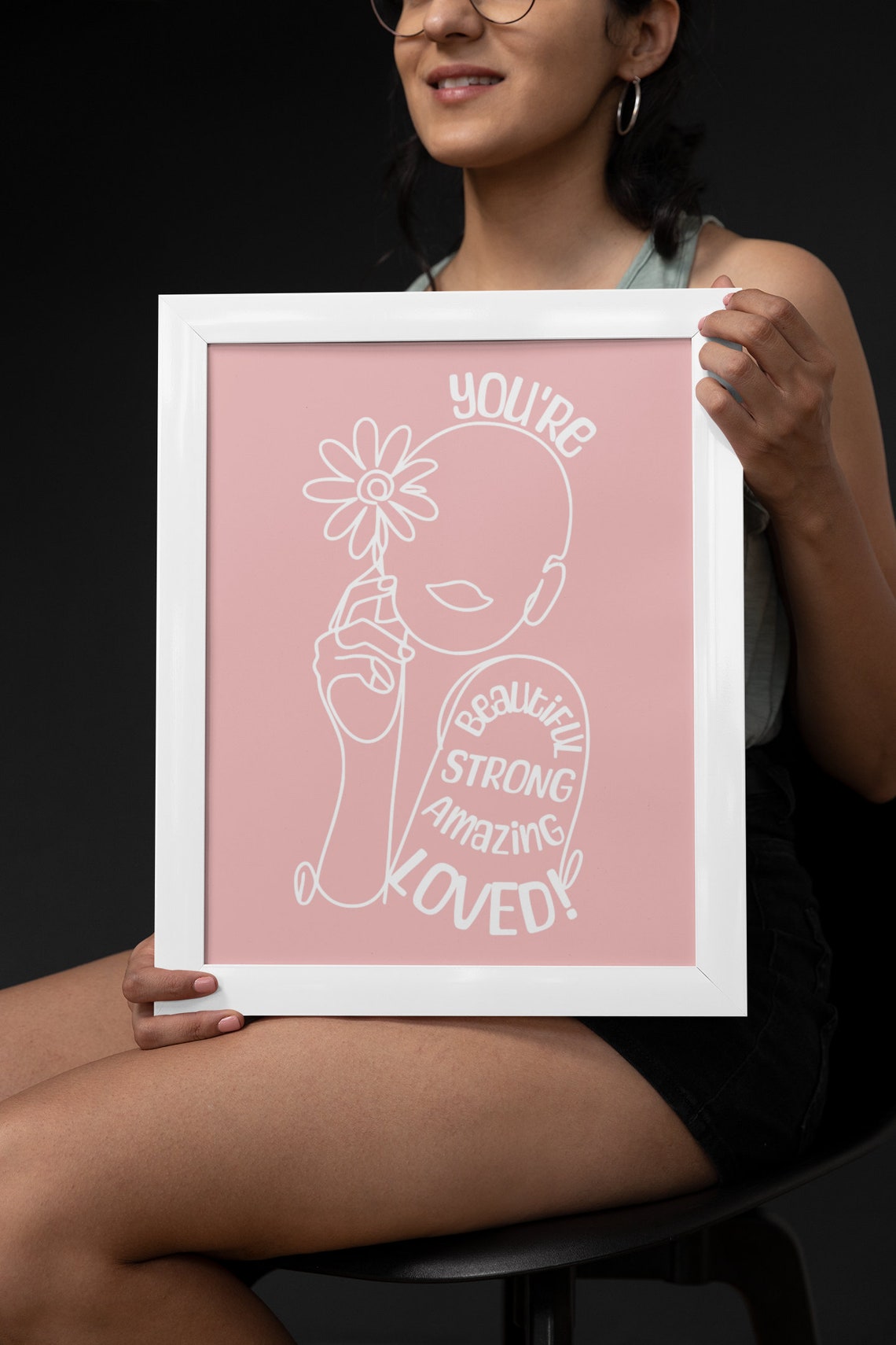 You Are Loved Beautiful Strong Amazing Line Art Affirmation Poster - Image 2